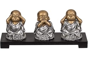 ootb 3 Figuras de poliresina en un tazón de Madera, Buda, Aprox. 20 x 9 cm