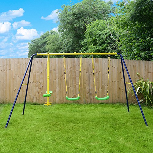 Garden Swing Set Childrenâ€™s Outdoor Playset 2 Swings 1 Glider Jump Star Sports