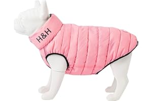 HUGO & HUDSON Reversible Dog Puffer Jacket, Windproof Water Resistant Coat, Light Pink & Grey, M40