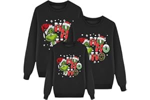 Sonnena Pull Noel Famille Sweat Grinch Femme Homme Enfants Famille Longue Manches Tops Christmas Sweater Pulls De Noël Familles Col Rond Christmas Sweat-Shirt Manche Longue Hiver Chaud
