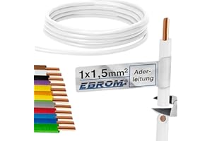 EBROM 100 Meter Aderleitung Litze Draht starre Leitung H07V-U 1,5 mm² 1x1,5 mm2 – starr – viele Farben zur Auswahl (WEISS) - Verdrahtungsleitung in 100 m Ringen, 1,5mm2 - Ihre Farbauswahl: weiß