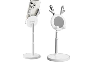 nediea Niedlicher Hirsch Handy Ständer, Verstellbare Tisch Handy Halterung für iPhone, Winkel Höhe Einstellbar Handyständer Kompatibel mit Smartphone Tablet und Weitere 4-10 Zoll Geräte (Weiß)