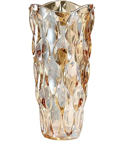 CEMABT 24 cm Bloemenvaas, 1,5 l, dikke vaas voor tulpen, geschenken voor mama voor verjaardag, cadeau-ideeën, glazen vaas voor bloemen, helder, decoratief voor bruiloften (twill-amber