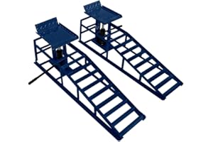 T-MECH Hydraulic Car Ramps Pair 1.5 Ton Loading Ramp Heavy Duty 3 Ton 3000kg Garage Workshop Van Vehicle Bottle Jack Lift 34 x 26cm Platform Height adjustable 305-390mm Max Tyre Width 245mm Steel Safety Bolt