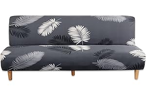 jianyana Universel Housse Canapé Extensible sans Accoudoir, 3 Places Couverture de Canapé pour Banquette Clic Clac Pliant sans Accoudoirs, Protection de Canapé Salon, Grey Leaf