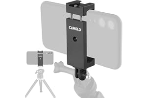 CAMOLO Support de téléphone portable 2 en 1 avec adaptateur de sabot de flash universel en métal avec adaptateur à Hot Shoe Mount pour GoPro, trépied, perche à selfie et lumière LED