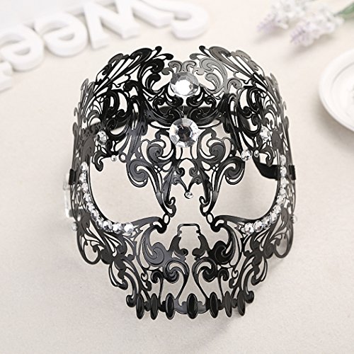 Coofit Unisex Venezianischen Teufel Schädel Laser Cut Maskerade Masken mit Strass (schwarz) - 2