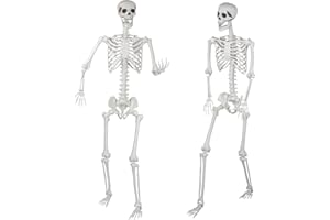 SIFOEL 180cm Halloween lebensgroßes Skelett posierbare Ganzkörperskelette mit beweglichen Gelenken für Halloween-Requisiten gruselige Party-Dekoration (180-2P)