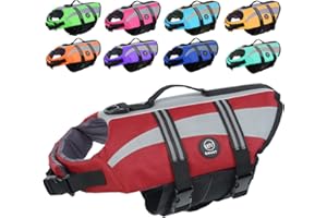 EMUST Giubbotti di salvataggio per cani, regolabili per barca, giubbotti di salvataggio ad alta visibilità per cani, costume da bagno di sicurezza per cani, rosso, M