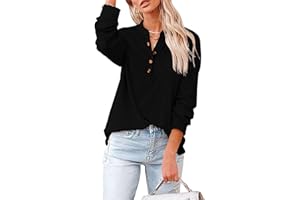 Jarseila Camiseta Manga Larga Mujer Camiseta Cuello V Blusa Básica Casual Tops de Manga Algodón Pullover Tops Blusas