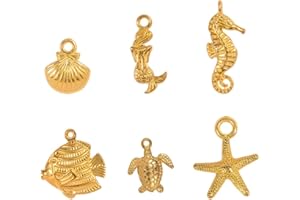 ‎PH PANDAHALL PandaHall 120 stücke 6 Arten Golden Ocean Tiere Tibetischen Legierung Anhänger Charme für DIY Halskette Armband Machen (Seestern, Seepferdchen, Meerjungfrau, Muschel, Fisch und Schildkröte)
