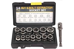 LSLANSOON 3/8'' Drive Impact Bolt Nut Extractor Set, 13 Pcs Lug Nut Remover Kit 1/4''-3/4'' Twist Socket Tool Set with a 1/4'' Hex Drive to 3/8'' Socket Adapter (LY-1111)