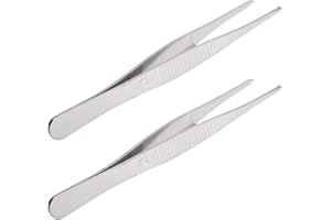 AOJE LINK-ELECTRIC Aoje-Link Tissue Accessories Stainless Steel Tweezers, Pliers Tool, Rat Tooth Thumb Dressing Forceps, Serrated Forceps, Silver, 2pcs