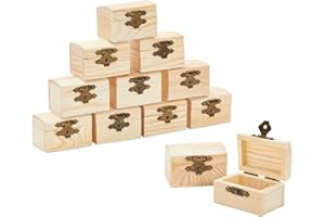 12 x Small Wooden Treasure Chests with Lids, Unfinished Mini Wooden Treasure Chests, Each 5.8 x 3.8 x 3.8 cm