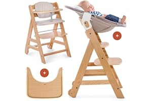 Hauck Chaise Haute Bébé Beta Plus (Lot 5 Pièces) - Évolutive dès Naissance avec Transat Nouveau-Né Inclinable Newborn Set, Tablette Repas, Coussin et Réducteur (Natur)