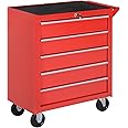 DURHAND Professional 5 Drawer Roller Tool Cabinet Storage Box Workshop Chest Garage 4 Smooth Wheels Wheeling Trolley w/Handle - Red