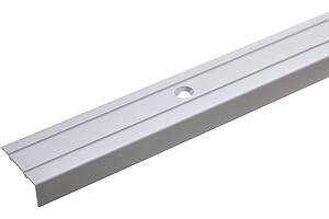 acerto 32008 Aluminium Stufenkanten-Profil - 24,5mm - * 10mm Höhe* Rutschfest * Robuster Kantenschutz | Gelochtes Treppenkanten-Schutzprofil für Laminat PVC | Rutschhemmendes (100 cm, silber)
