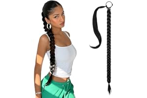 JUZIVIEE Braid Extensions Pferdeschwanz Verlängerung mit Haargummi Natürliches Kunsthaar haar Zöpfe Haarverlängerungen Zum Einflechten Lang Ponytail Schwarz Haarteil für Frauen 34zoll/ 86cm 180g 091A