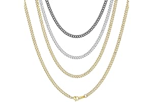 ChainsHouse Collar Cubano para Colgantes Hombres Mujeres, 3/6/9/12mm de Ancho 41-76cm de Largo [Platino Negro Dorado], Acero Inoxidable