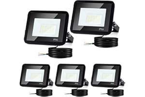 Tubiaz Éclairage de sécurité, 5PCS 50W Projecteur LED Extérieur 4250LM Spot LED Extérieur Puissant, 3000K Blanc Chaud IP66 Etanche, Sécurité Spot led pour Stades, Usines, Parking (Sans prise)