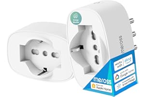 Meross Presa WiFi Italiana, Presa Smart (Type C, F, L) con Monitoraggio Energia, Presa Intelligente Compatibile con Apple HomeKit, Alexa e Google Home, Controllo Remoto, 3840W, 16A, 2,4GHz, 2 Pezzi