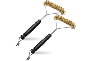 CISYIA 2 Stück Grillbürste Messingbeschichtung, Messingbürste Grill mit Verbrühschutzgriff Messingbürste Klein Pizzaofen Bürste Grill Bürste Ofenbürste für Grillrost Gasgrill Holzkohlegrill Gusseisengrill