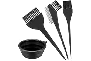 KHAIRA Hair Dye Set Hair Coloring Brush Dying Bleaching Kit Highlighting Hair Applicator Tool Black Double Sided Tinting Comb Foldable Mixing Bowl Professional DIY Beauty Salon Dyeing Home Accessory(4pc)