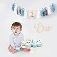 AM ANNA One Highchair Banner 1st Birthday Boy, Birthday Crown, Highchair Banner, Cake Topper, Baby Shower Photo Props for 1st Party Decoration for Baby Girl Boy (Blue)