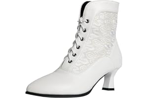 COOLCEPT Donna Vintage Victorian Stivali Cordoncino