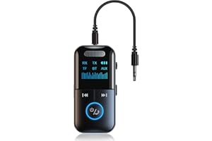 GREATZER AUX Adaptador Bluetooth 5.4 Audio Receptor Transmisor 2 en 1 Jack 3.5 Emisor Low Latency Con Micrófono y TF Card Play Para TV, PC, Coche, Auriculares, Proyector, Teléfono Móvil, etc.