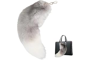 MUNSKT Ogon lisa, futrzany ogon lisa, klucz z ogonem 38 cm, dekoracyjna klamra ogona Theriana, odgrywanie ról, Srebrzysty (Silvery), Rozmiar uniwersalny