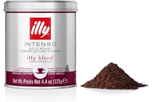 illy Intenso Ground Coffee, Dark Roast, 100% Arabica, Ideal for Espresso Preparation, 125g Tin