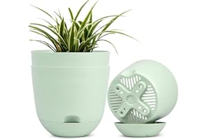 QCQHDU Lot de 3 Grands Pots de Fleurs de 20,3 cm à arrosage Automatique avec Soucoupe Profonde pour intérieur et extérieur - Vert…