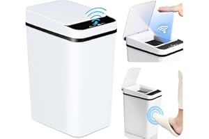 MEYUXG Automatyczny kosz na śmieci z czujnikiem, 12 l, bezdotykowy kosz na śmieci, do łazienki, z pokrywą, kosz na śmieci z czujnikiem, do biura, bez hałasu, wodoszczelny, z czujnikiem, biały