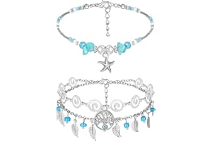 Pwsap 2 Pcs Bracelet de Cheville pour Femme, Réglable Bracelets de Cheville Boho Perle Chaîne Bijoux de Pied Dainty Layered Cheville Ensemble Cadeau Chaine De Cheville pour Femme Fille,Étoiles de Mer