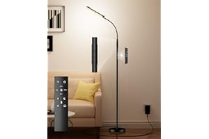 Nulmvic Lampada da Terra LED Dimmerabile: 18W Piantana 4 Temperature di Colore e 4 Luminosità con Telecomando - Timer 1H - Lampada da Salotto a Collo d'Oca Flessibile (Nero)