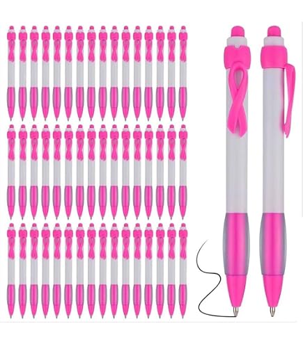 12 Stylos à Bille Rétractables Octobre Rose - Messages D'Encouragement Gravés (Ne Jamais Abandonner, Etc.) - Encre Noire - Pour Soutien Cancer Du Sein - 2