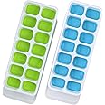 Ice Cube Trays, 2 packs Ice Cube Moulds with No-Spill Removable Lid, Easy-Release Silicone and Flexible Ice Trays for Freezer, Whiskey, Cocktail and Drink (2pack Blue&Green)