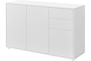 [en.casa] Sideboard Kommode 74 x 117 x 36 cm mit 2 Schubladen und 3 Schranktüren Spanplatte Weiß matt