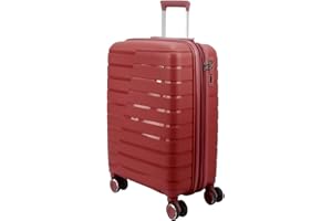 EUES Maletas de Viaje Trolley Rígida (66 x 45 x 28 cm), Maleta de Viaje con Ruedas Giratorias y Cerraduras de Dial Material PP Ligero (Granate-M)