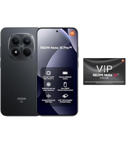 REDMI Note 15 Pro 5G Black 8GB RAM 256GB ROM with 2-pin adaptor