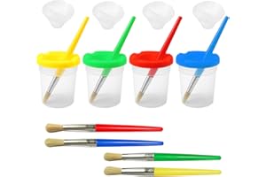 pangdapengpeng Bicchieri da Pittura con Coperchio, 4 Colori Spill Proof Tazze con 4 Pennelli, Set di Bicchieri per Pittura a Prova di Fuoriuscita per Scuola, Casa (Multicolore)