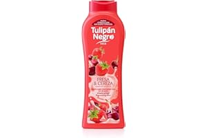 TULIPAN NEGRO Tulipán Negro - Gel de Baño Fresa y Cereza, Nutritivo e Hidratante con Extracto de Fresa y Cereza, Gel de Ducha con Aroma Frutal Vibrante, 650 ml
