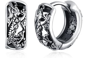 feilok Dragon skin Hoop Earrings for Men Stainless Steel Piercing Huggie Ear Jewelry Studs silver
