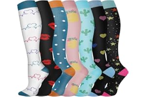 Pnosnesy kompressionsstrümpfe,Kompressionssocken (2/4/6/7 Paar) für Damen und Herren 15-20 mmHg Stützstrümpfe ist am besten für Leichtathletik, Laufen, Flugreisen