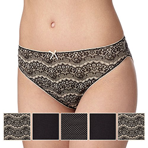 Debenhams Womens Pack Of Five Black Lace Print High Leg Briefs 8