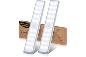 HIBOITEC Wireless Under Cabinet Lighting, 20 LEDs Motion Sensor Cupboard Lights, Under Cabinet Kitchen Lights USB Rechargeable LED Closet Lighting Magnetic Strip Stick-On Wardrobe, Closet, Kitchen, Stairs