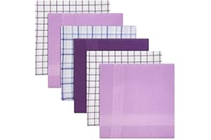 WARWICK & VANCE Pack Of 6 Mens/Gentlemens Check & Dyed Handkerchiefs, Blue Or Purple With Satin Stripe Borders, 100% Cotton, 40 x 40cm