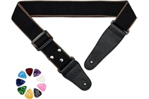 JIIJCAAC Guitar Strap, Guitar Strap Locks Acoustic Guitar Strap,Artificial leather end guitar shoulder strap，Used for Western guitar, acoustic guitar, and bass black,Bring three guitar paddles