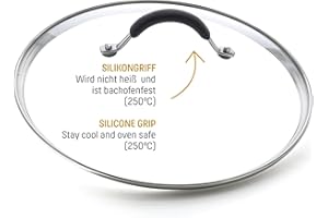 ‎COOLINATO Coolinato Glasdeckel mit Griff aus Silikon 28cm komplett backofenfest, Universaldeckel für Töpfe, Pfannen, Deckel Glas rund, Ersatzdeckel